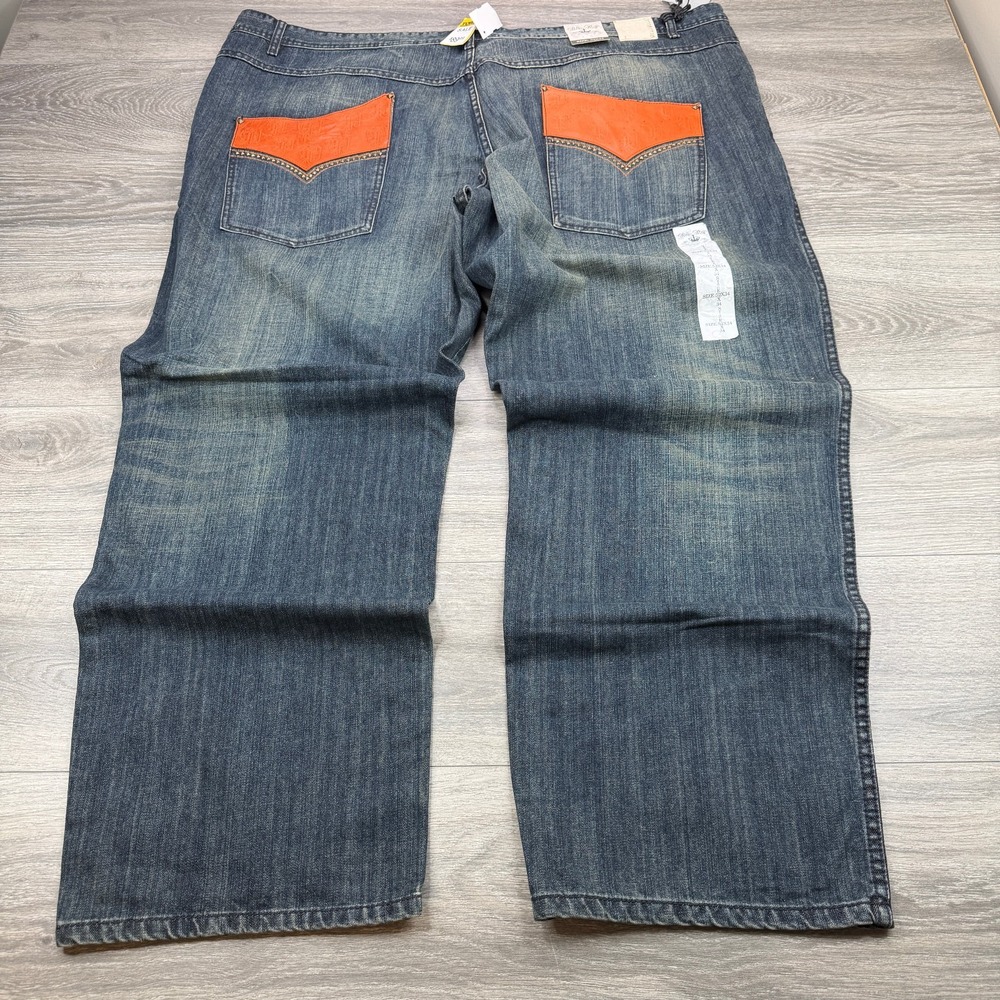 Pelle Pelle Jeans Mens 52x42 Blue Baggy Wide Leg Hip Hop Skater Embroidered Y2K
